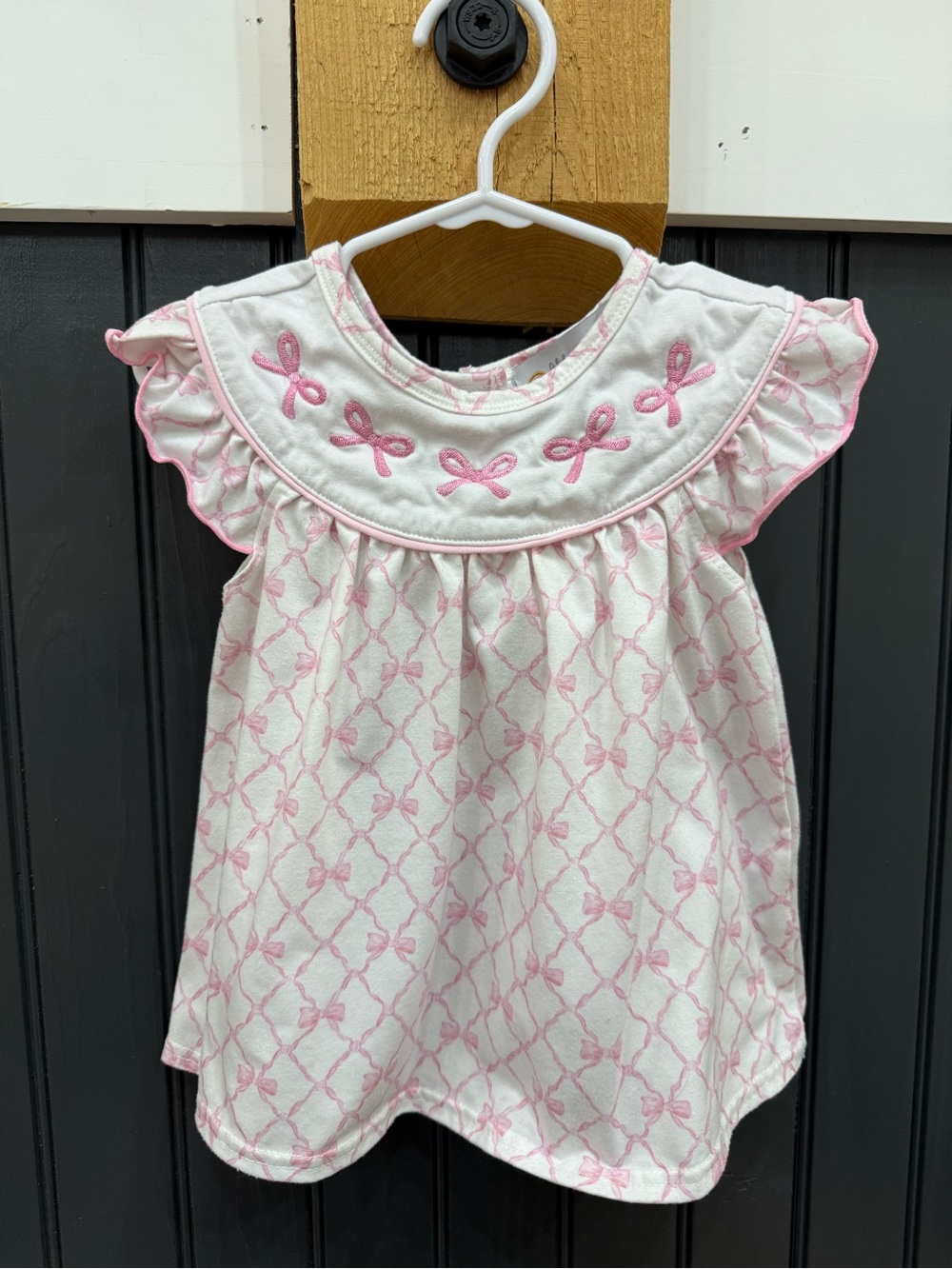 Girls White dress with Pink Bow Embroidery
